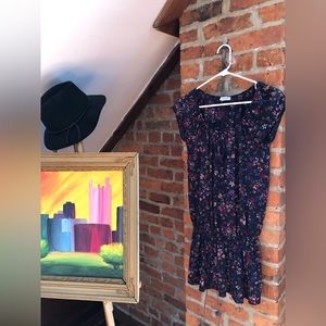 Pimkie Navy Blue and Red Floral Sheer Tunic Size S